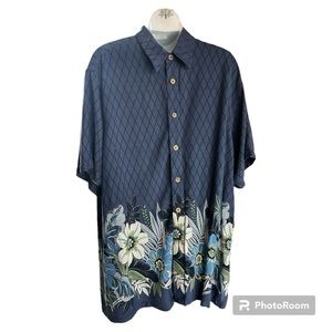 Ron Chereskin Blue Tropical Print Button Ip Shirt size XL